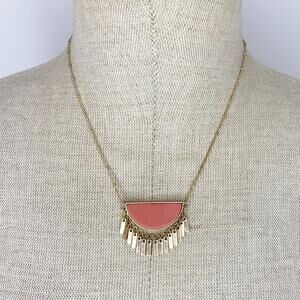 Coral And Gold Tone Fringe Necklace